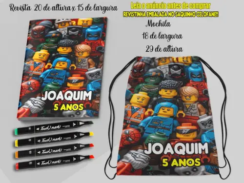 Kit Colorir da Lego Mochilinha+revista com Canetinhas