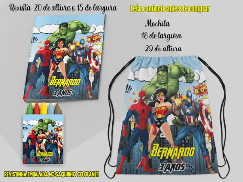 Kit Colorir da Liga da Justiça Revista +giz e Mochilinha