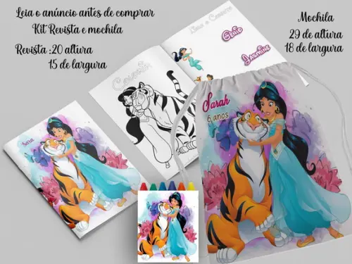 Kit Colorir da Princesa Jasmine Revista e Mochila