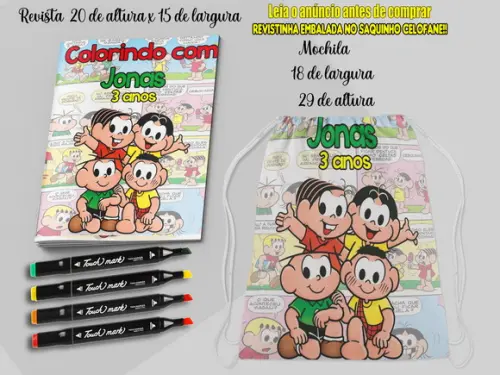 Kit Colorir da Turma da Monica Mochila e Revista +canetinhas
