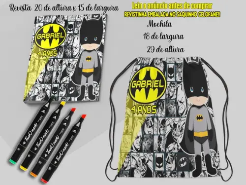 Kit Colorir do Batman Mochilinha+revista com Canetinhas
