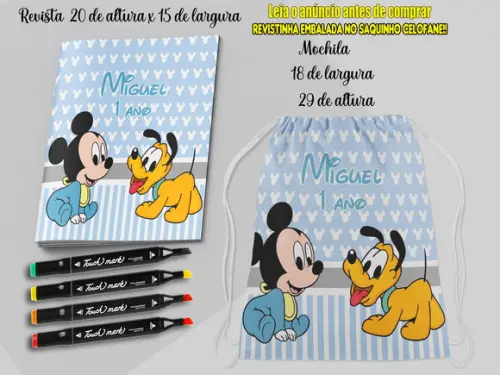 Kit Colorir do Mickey Baby Mochilinha+revista+canetinhas