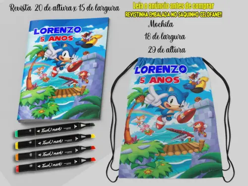Kit Colorir do Sonic Revista+canetinha+mocilinha