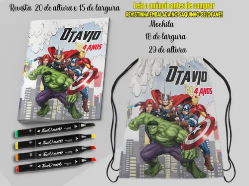 Kit Colorir dos Vingadores Mochilinha+revista com Canetinhas