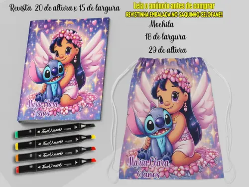 Kit Colorir Lillo Stitch Mochilinha+revista +canetinhas