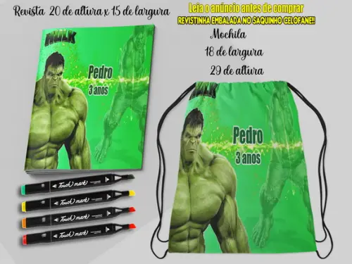 Kit Colorir Mochila +revista do Incrivel Hulk