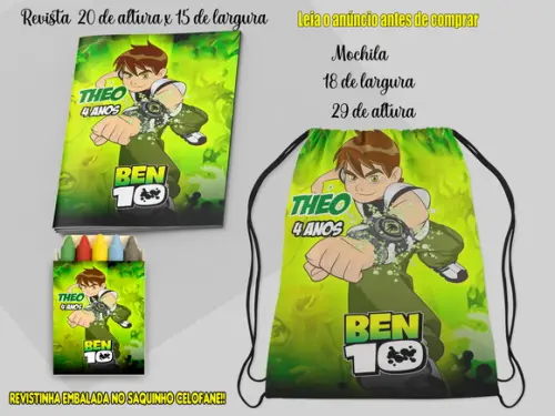 Kit Colorir Mochila e Revista com Giz de Cera Ben 10