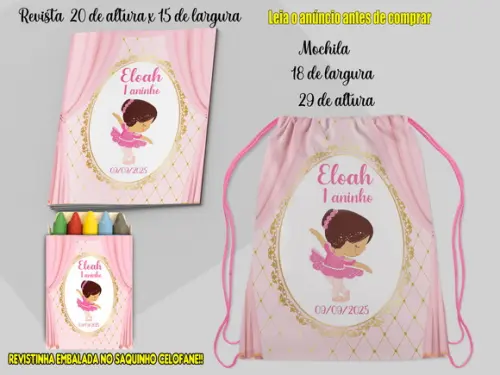 Kit Colorir Mochilinha e Revista com Giz da Bailarina