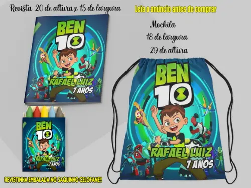Kit Colorir Mochila e Revista com Giz de Cera Ben 10