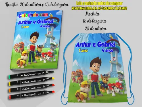 Kit Colorir Patrulha Canina Revista+canetinhas+mochila