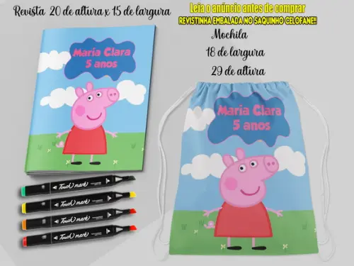 Kit Colorir Pepa Revista+canetinhas+mochilinha