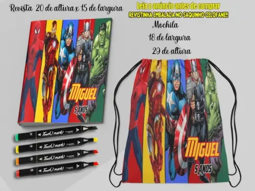 Kit Colorir Vingadores Marvel Mochilinha e Revista+canetinha