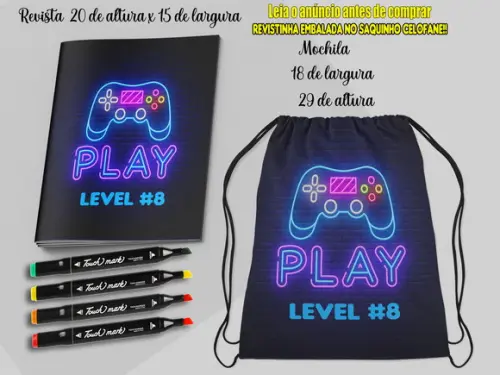 Kit Colorir Video Game Mochilinha+ Revista de Colorir