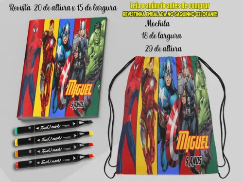 Kit Colorir Vingadores Marvel Mochilinha e Revista+canetinha