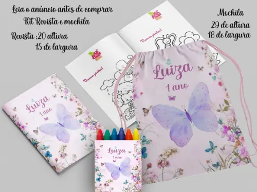 Kit de Colorir Jardim das Borboletas Revista e Giz +mochila