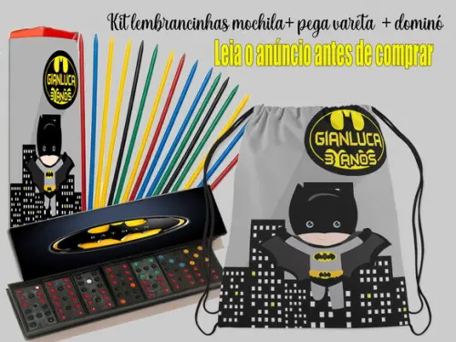 Kit Lembrancinhas Mochila +pega Vareta+dominó do Batman