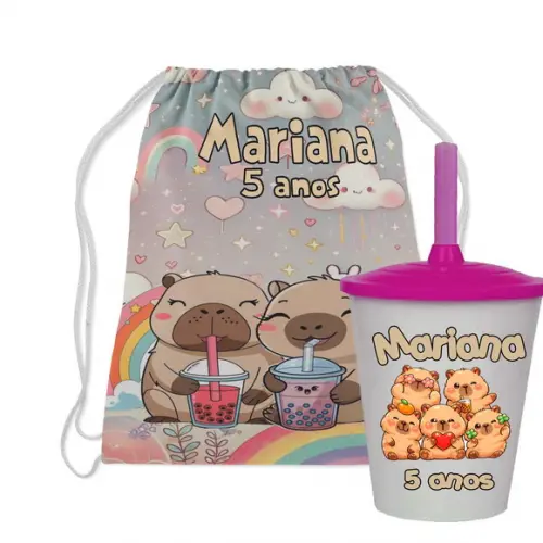 Kit Lembrancinhas Mochila e Copo Twister da Capivara