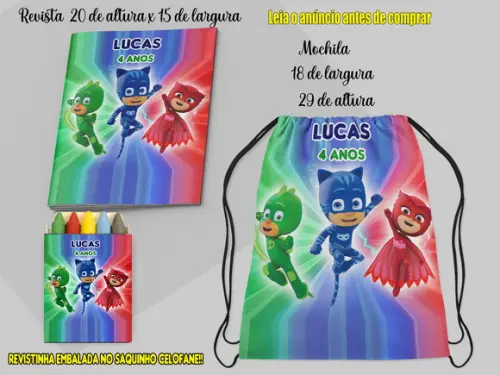 Kit Lembrancinhas Mochila e Revista Colorir + Giz de Cera