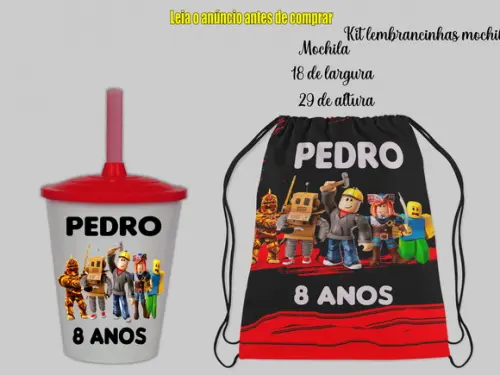Kit Lembrancinhas Roblox Mochilinha e Copo