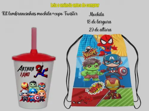 Kit Lembrancinhas Super Herois Baby Mochilinha + Copo