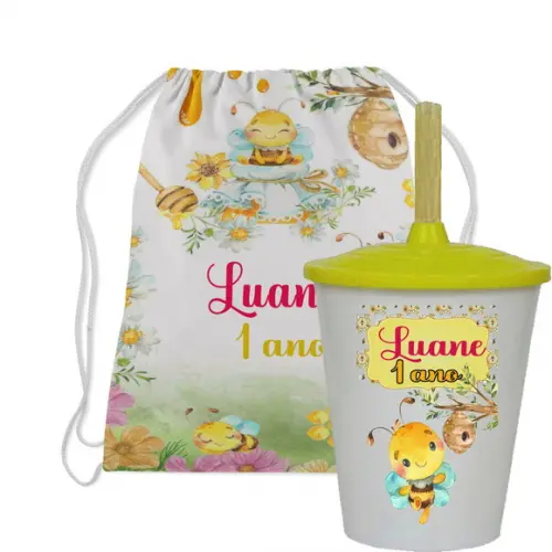 Kit Mochila e Copo Twister Abelhinha