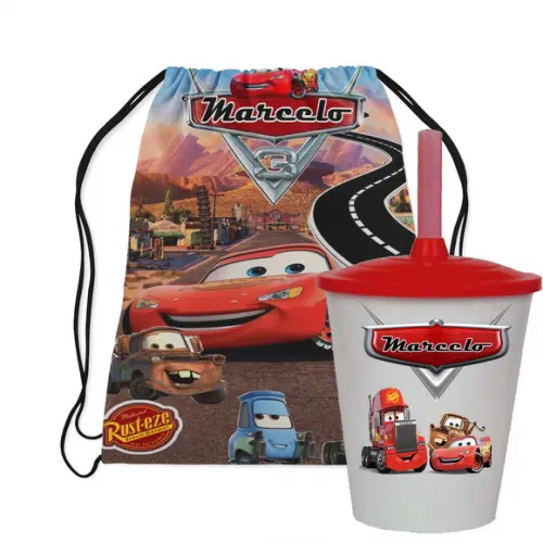 Kit Mochila e Copo Twister dos Carros Disney Mcquuen