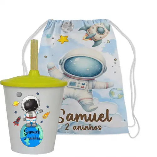 Kit Mochila e Copo Twister Personalizado Astronauta