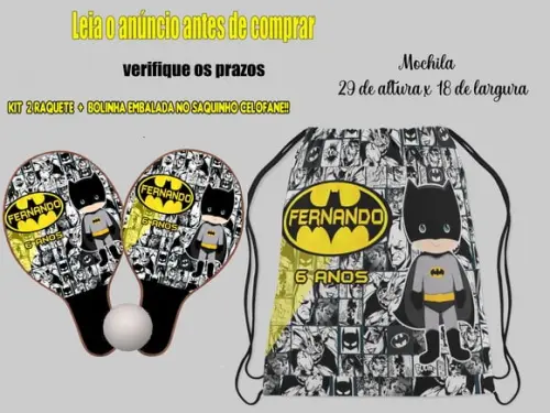 Kit Mochila e Raquete Ping Pong Batman