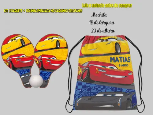 Kit Mochila e Raquete Ping Pong Carros Disney