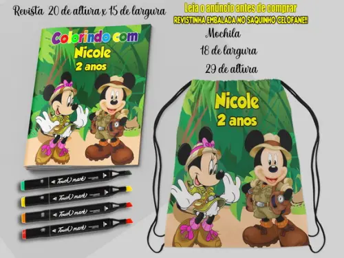 Kit Mochila e Revista+canetinha do Mickey Safari