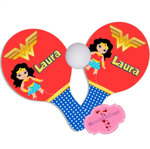 Kit Mochilinha + Raquete Ping Pong da Mulher Maravilha Cute