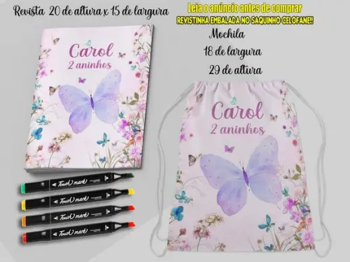 Kit Mochilinha +revista de Colorir Jardim das Borboletas