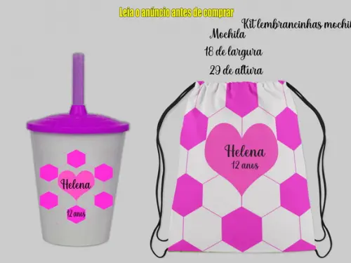 Kit Mochilinha e Copo Twister Futebol Meninas