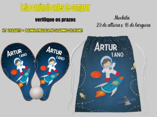 Kit Mochilnha e Raquete Ping Pong do Astronauta