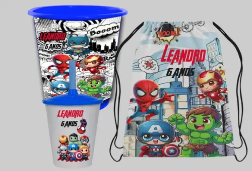 Mochila+ Balde Pipoca+ Copo dos Vingadores Baby