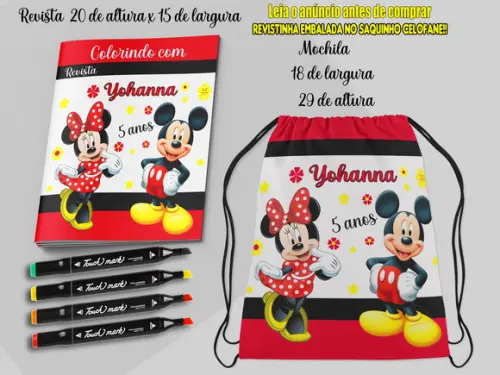 Mochilinha + Revista de Colorir da Minnie e Mickey