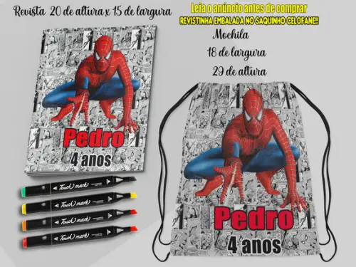Mochilinha +revista com Canetinha Homem Aranha