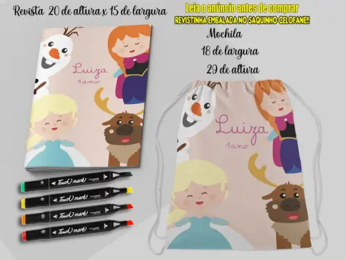 Mochilinha +revista de Colorir com Canetinhas Frozen Baby