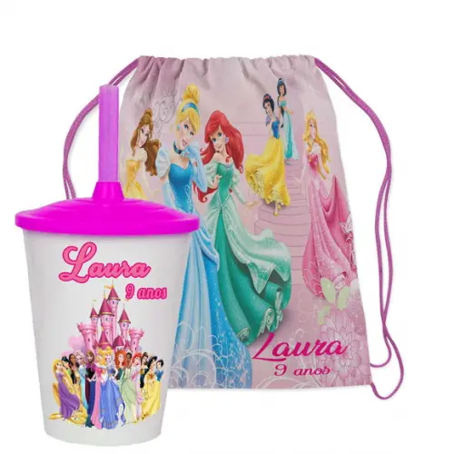 Mochilinha e Copo das Princesas Disney
