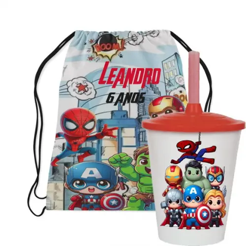 Mochilinha e Copo dos Vingadores Baby Cute