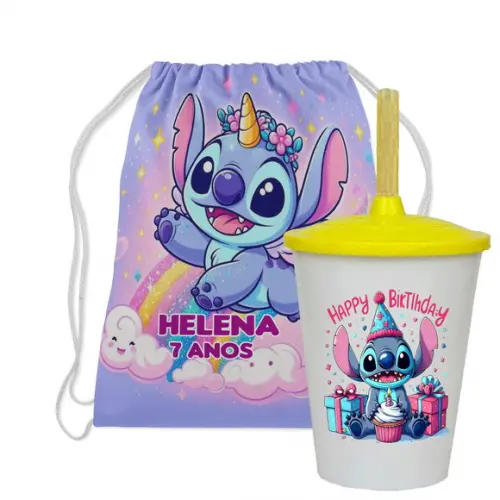Mochilinha e Copo do Stitch