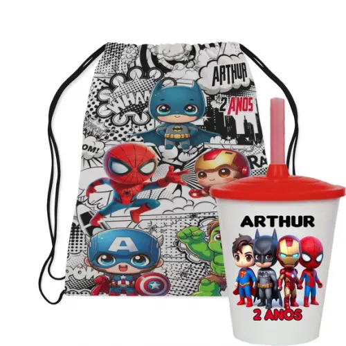 Mochilinha e Copo dos Vingadores Baby Cute