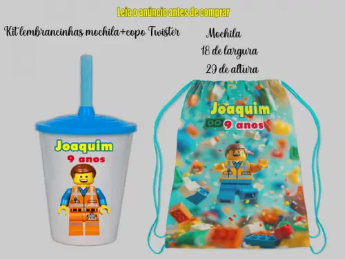 Mochilinha e Copo Twister a Lego