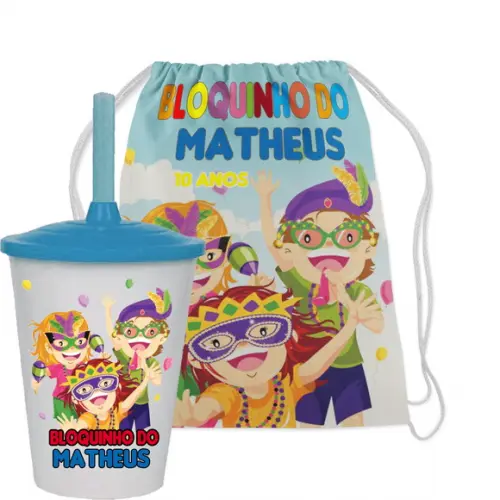 Mochilinha e Copo Twister Bloquinho de Carnaval Meninos