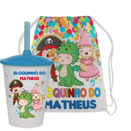 Mochilinha e Copo Twister Bloquinho de Carnaval Meninos