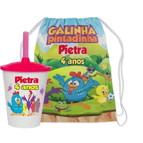 Mochilinha e Copo Twister da Galinha Pintadinha