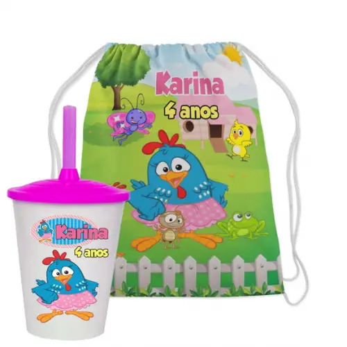 Mochilinha e Copo Twister da Galinha Pintadinha