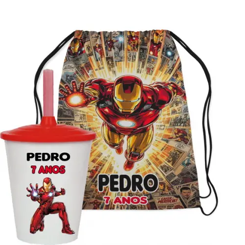 Mochilinha e Copo Twister do Homem de Ferro