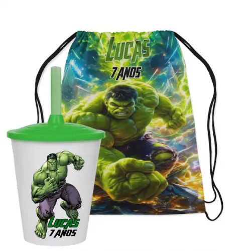 Mochilinha e Copo Twister do Incrivel Hulk