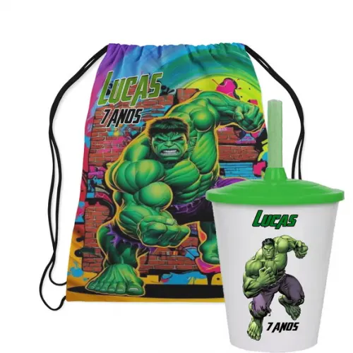 Mochilinha e Copo Twister do Incrivel Hulk